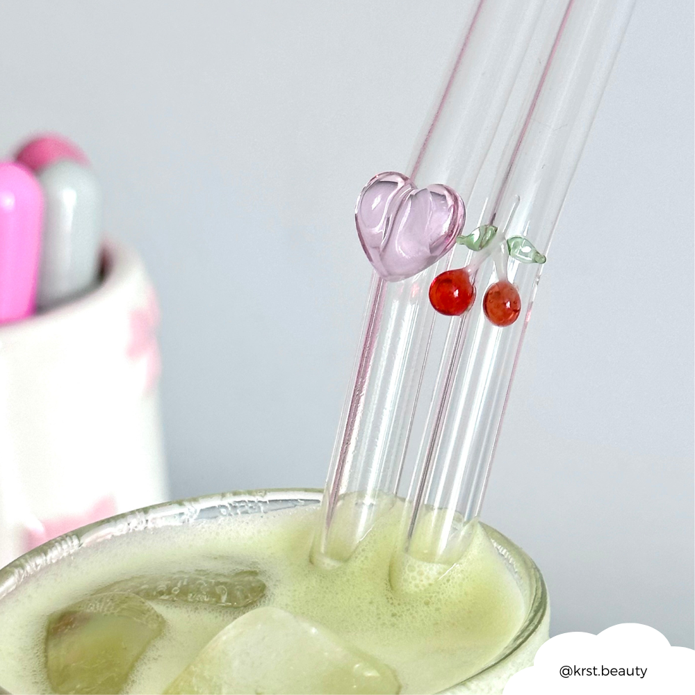 Glass Straw Set - Pink Heart