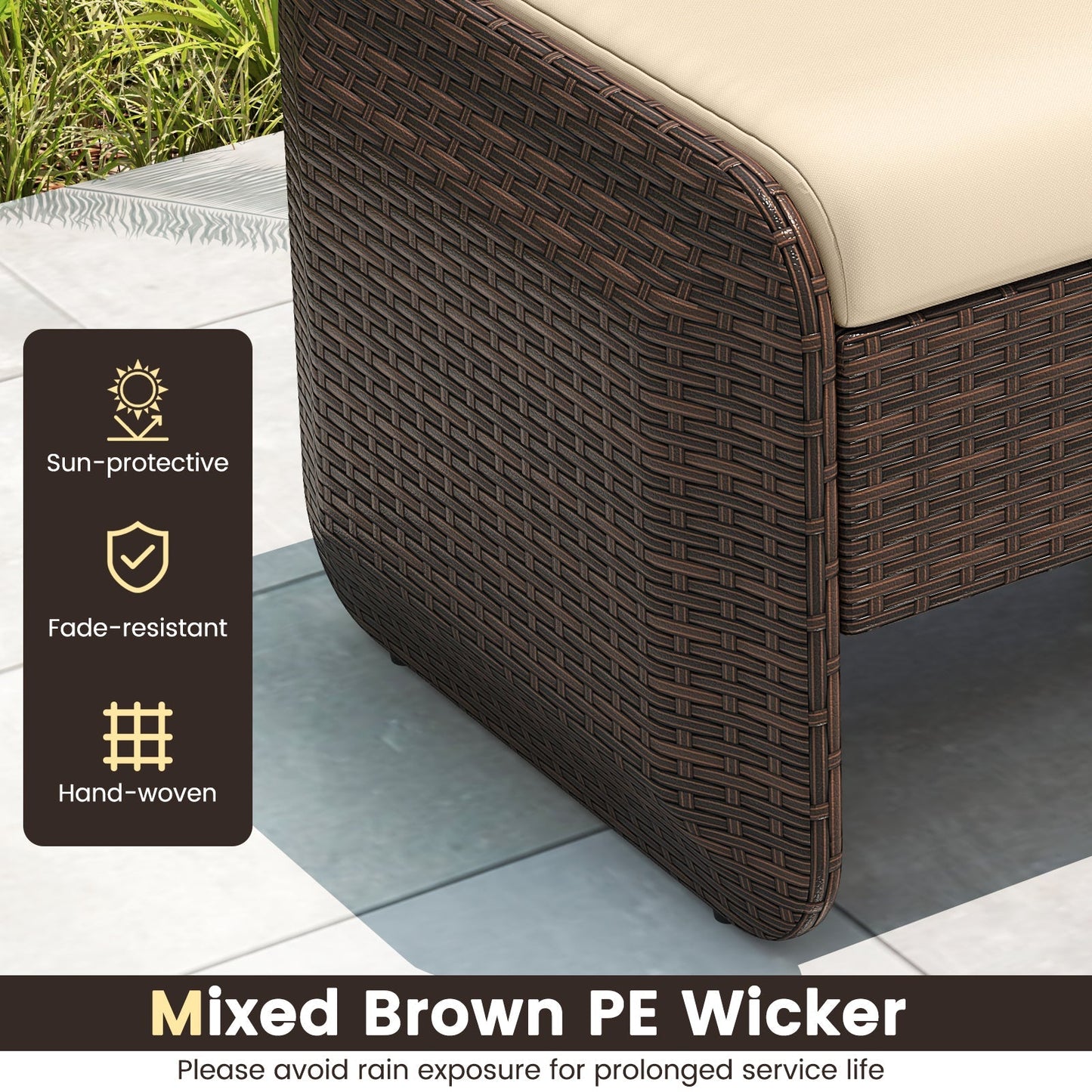 2 Pieces Outdoor Patio PE Wicker Ottomans with Removable Cushions