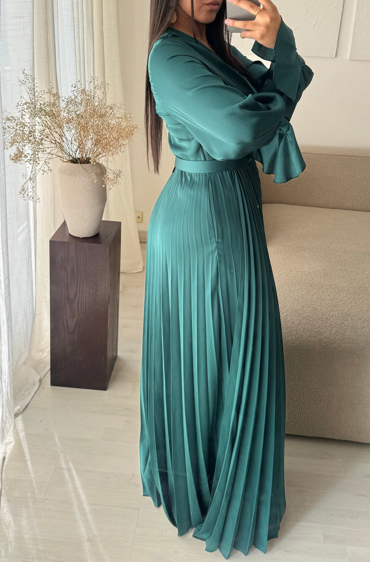 Robe Turquie Cache Coeur Plissee I Vert Emeraude