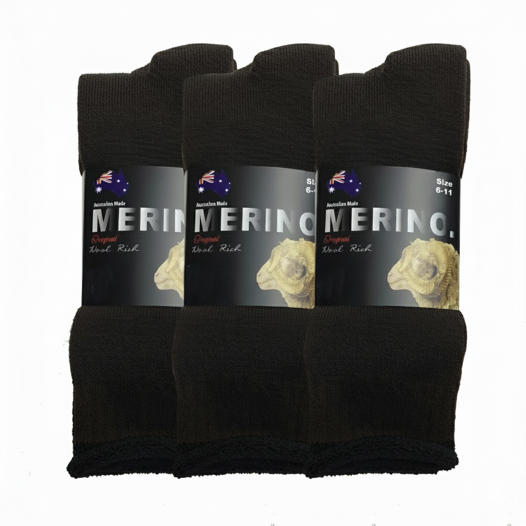 3 Pairs Brown Merino Wool Socks - Mens Heavy Duty Premium Thick Work Socks w/ Cushion