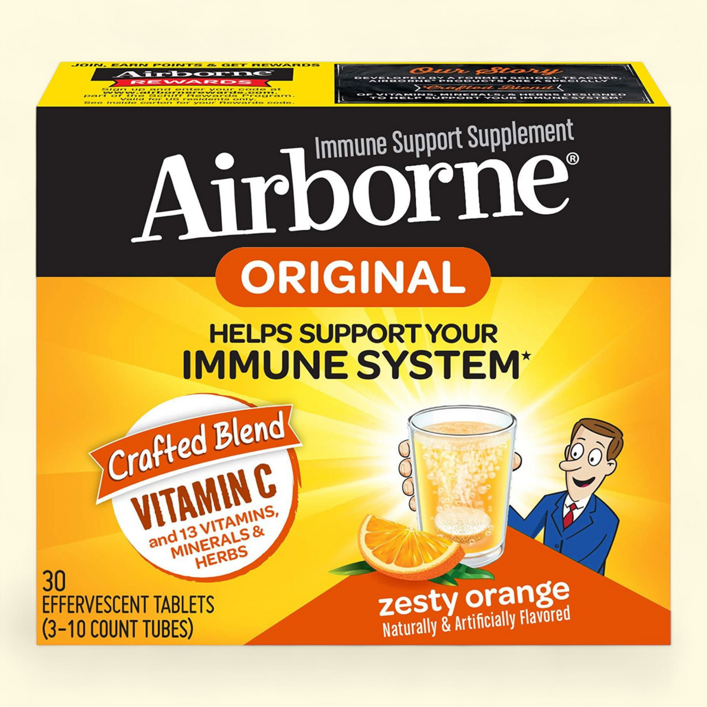 Airborne Vitamin C 1000mg Effervescent Tablets, Zesty Orange, 30 Count