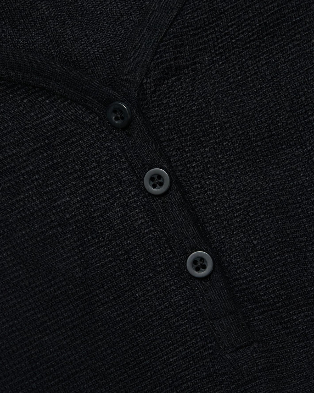 Womens Black Waffle Long Sleeve Boxy Henley