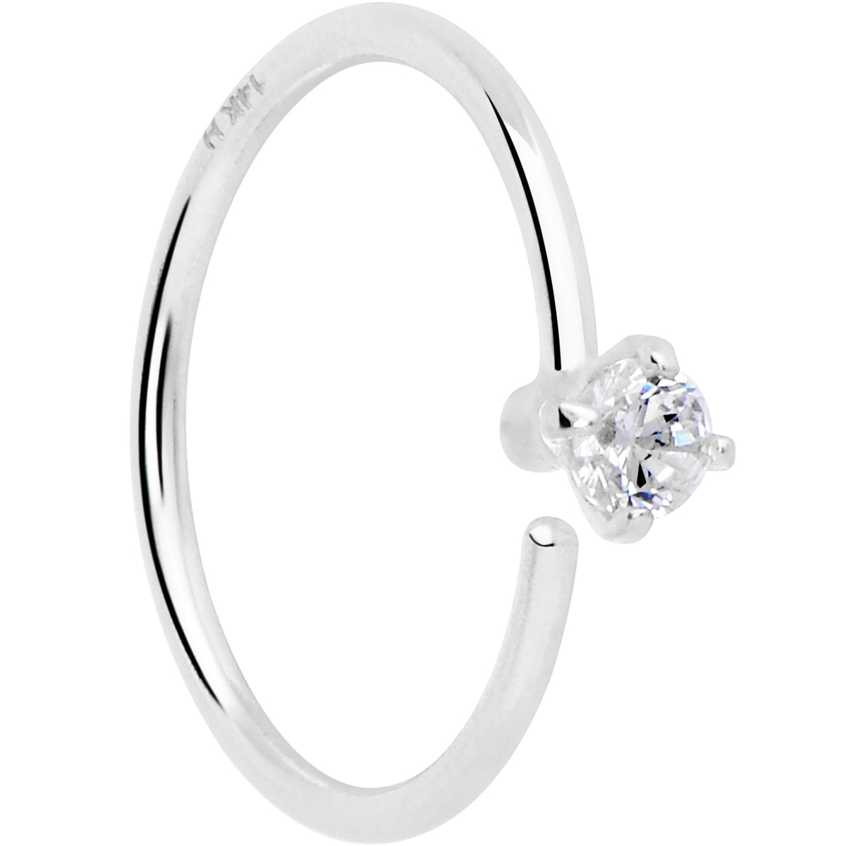 14k Solid White Gold Bendable Nose Hoop 22G 5/16 with 2mm CZ