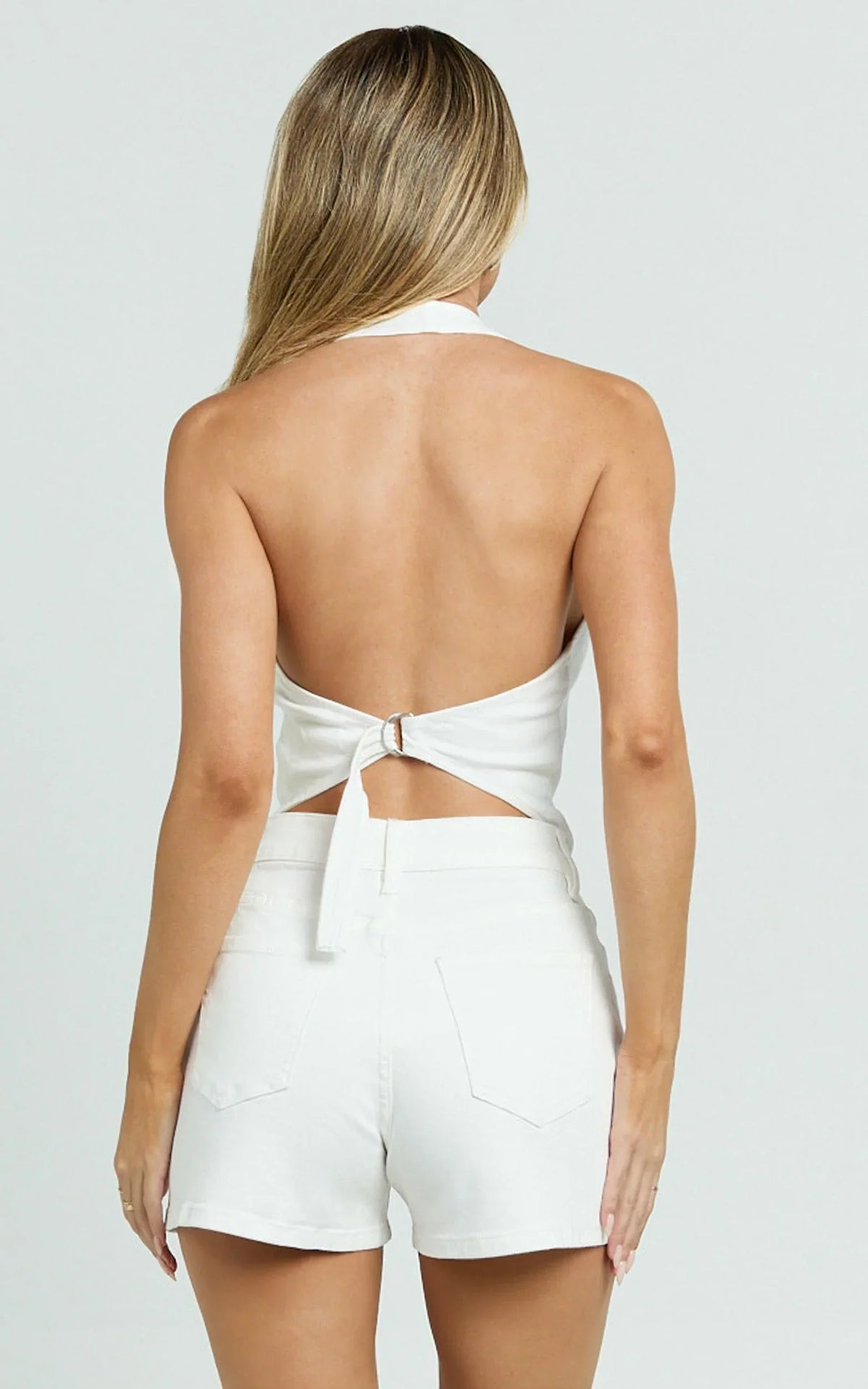 Erin Shorts - High Rise Denim Shorts in White Denim