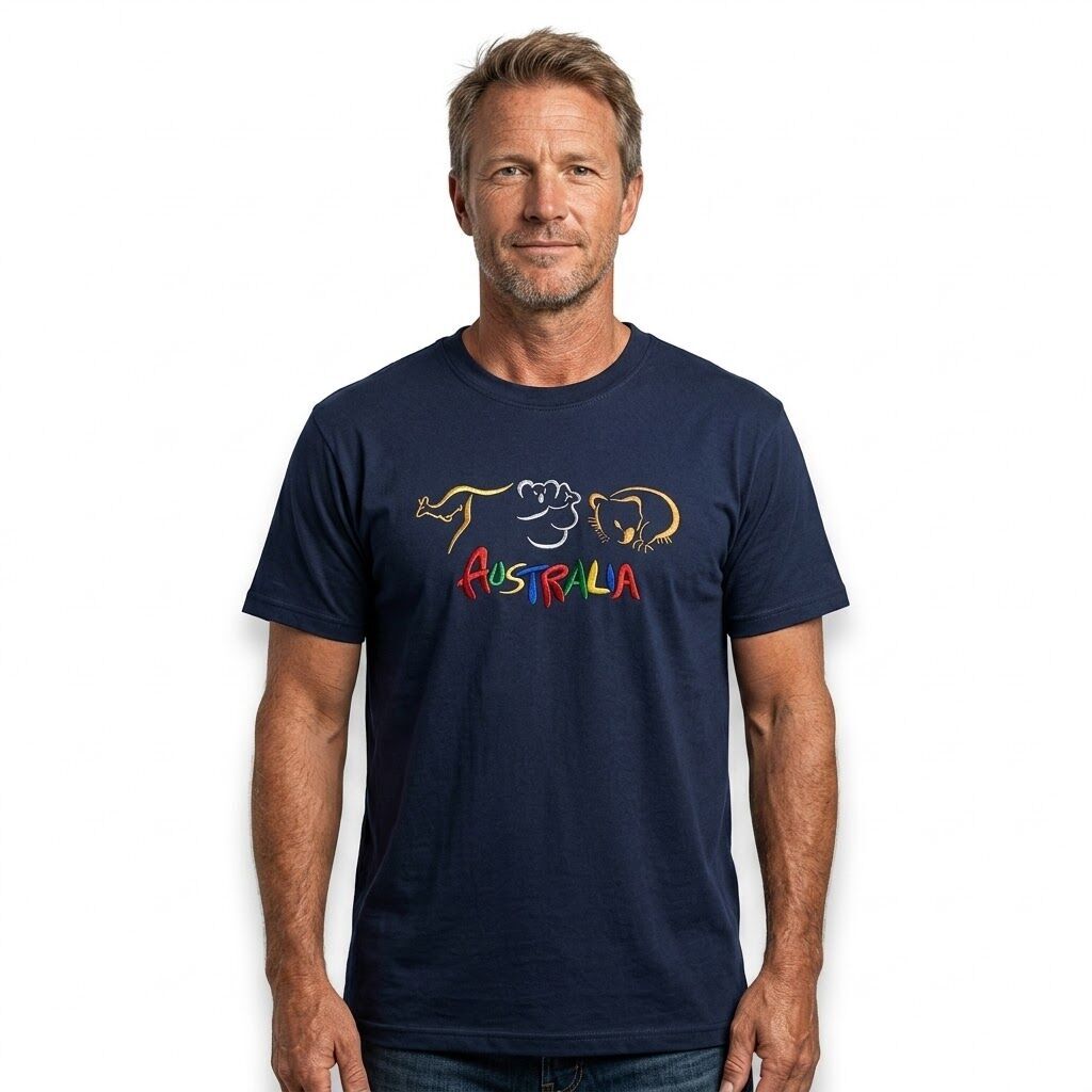 10X Adult Kangaroo Koala Wombat Australian Animals T Shirt Bulk Pack Navy Blue 100 Cotton Souvenir Gift Tee Top