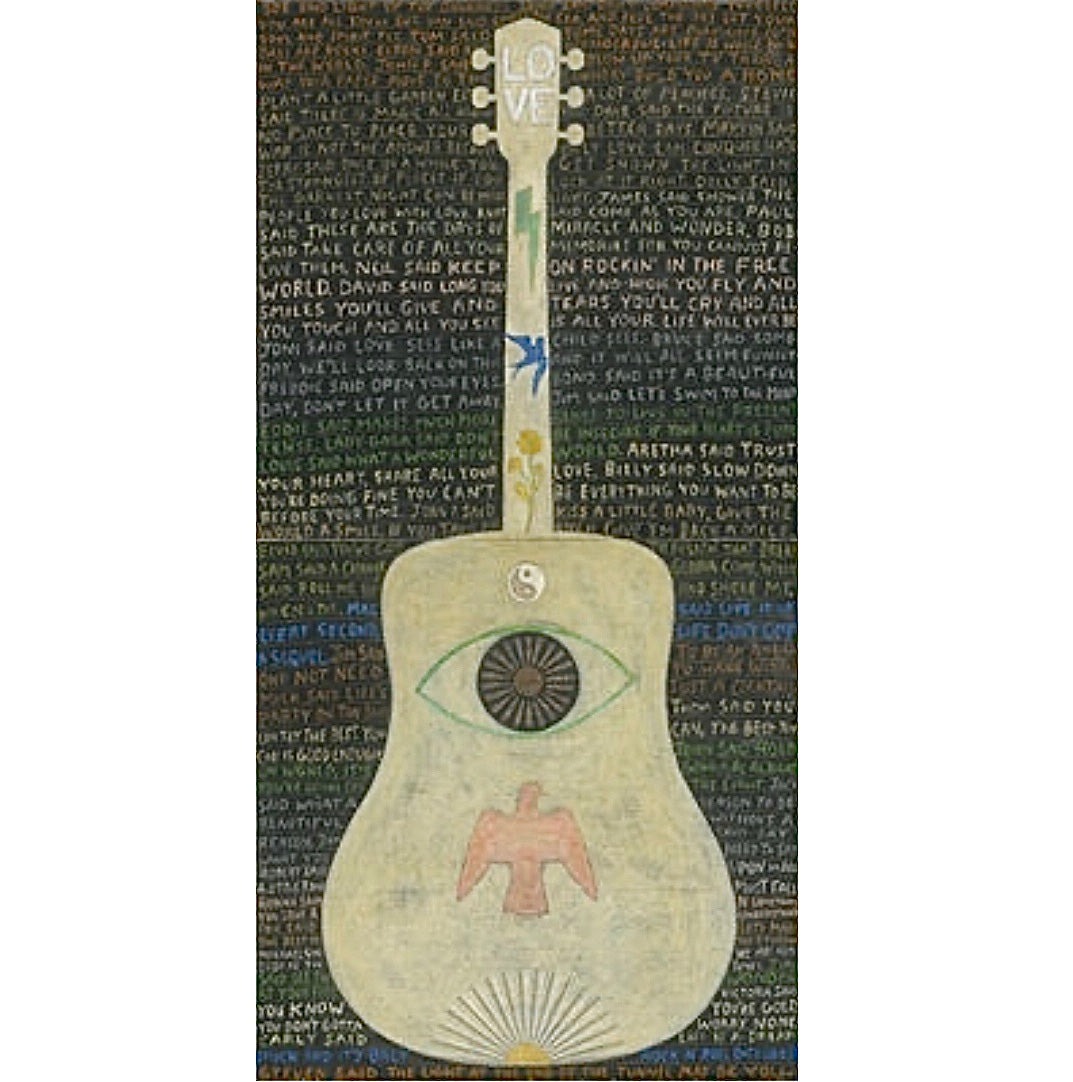 Vertical Guitar Legends Art Wood Tile, 9"x18"