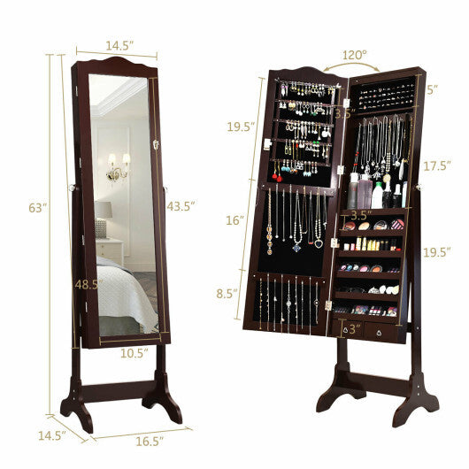 14 LED Jewelry Armoire Cabinet with Full Length Mirror and 4 Tilting Angles-White