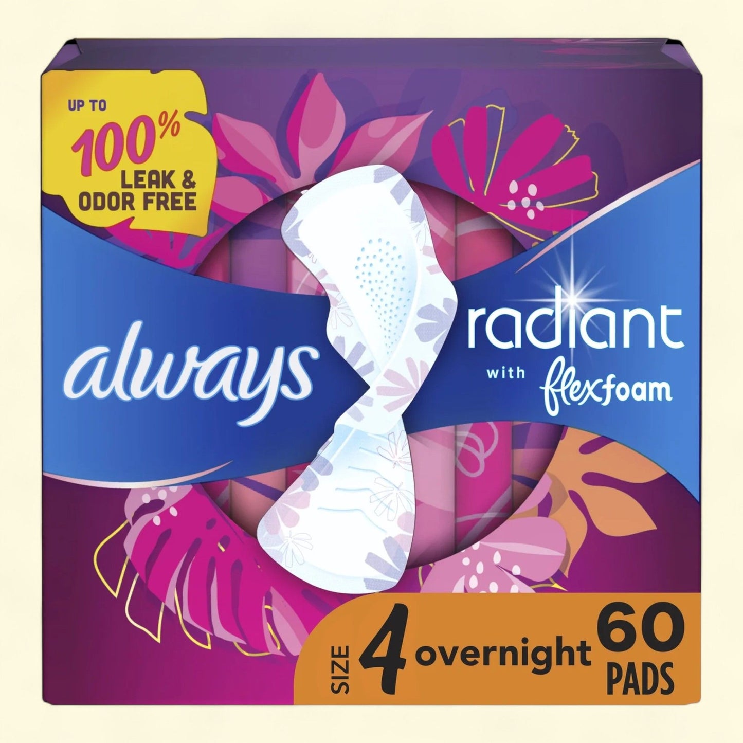 Always Radiant Pads, Size 4, Overnight Absorbency, 60 CT