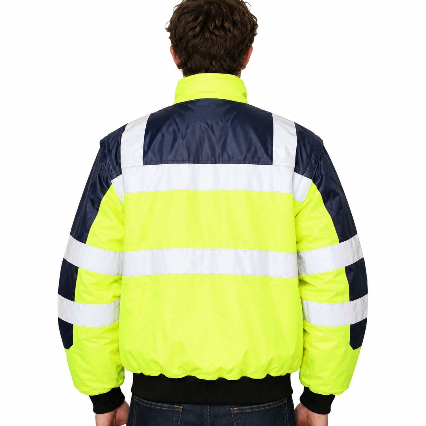 3 In 1 Hi Vis Safety Bomber Jacket Waterproof Reflective Quilted Yellow Navy