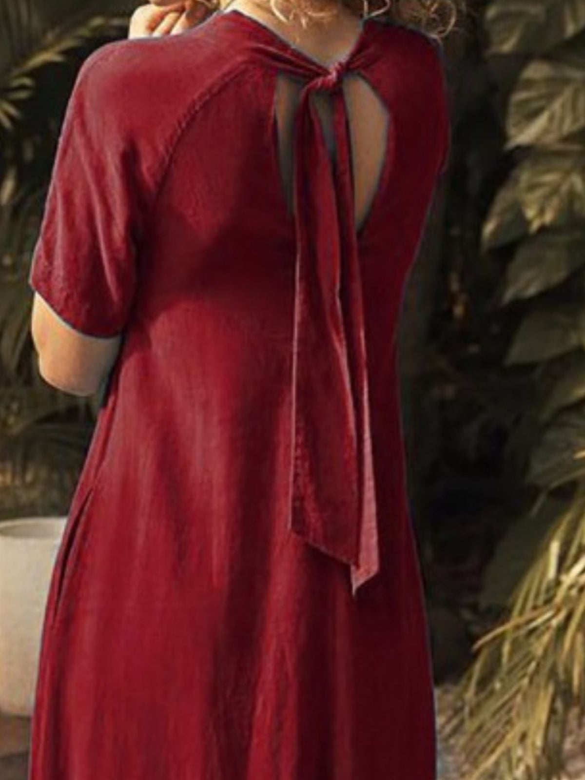V-Neck Short Sleeve Dress with Pockets