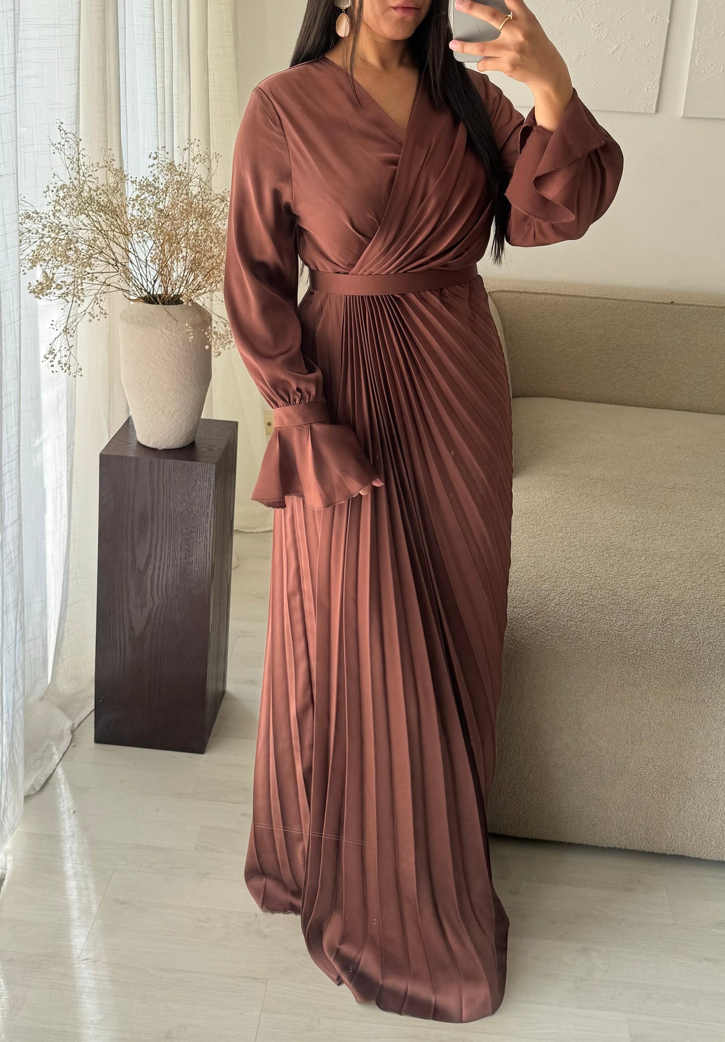 Robe Turquie Cache Coeur Plissee I Marron Rose