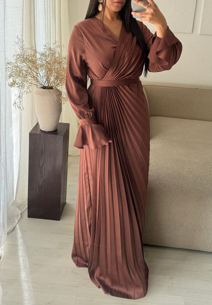 Robe Turquie Cache Coeur Plissee I Marron Rose