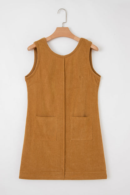 Black Corduroy Exposed Seam Sleeveless Mini Dress