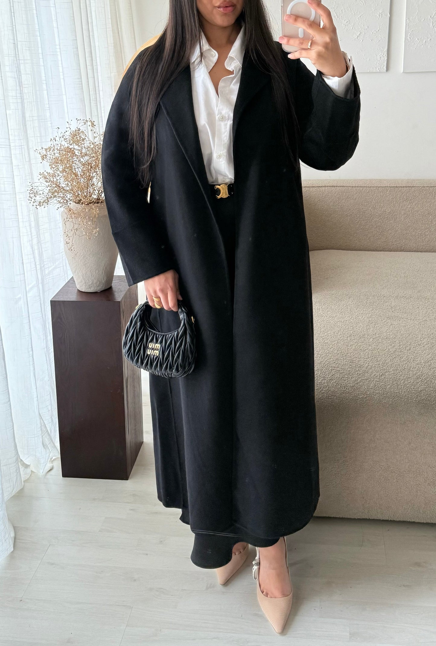 GAMME PREMIUM COUSU MAIN I Manteau long en véritable laine M-1953 I Noir