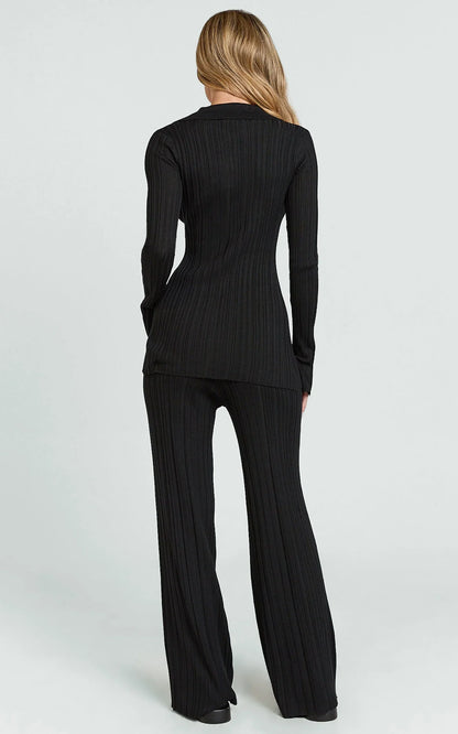 Kelsey Pants - High Drawstring Waist Knit Pants in Black