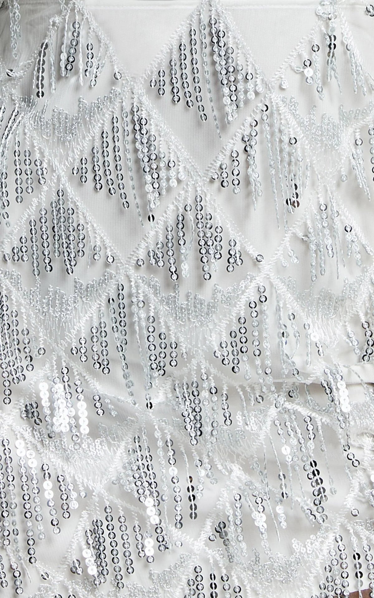 Khrizza Mini Skirt - Sequin Diamond Mesh Skirt in White/Silver
