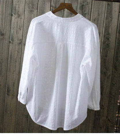 100% cotton white blouse women shirt spring summer elegant V-Neck ladies tops haut femme blusa womens tops and blouses