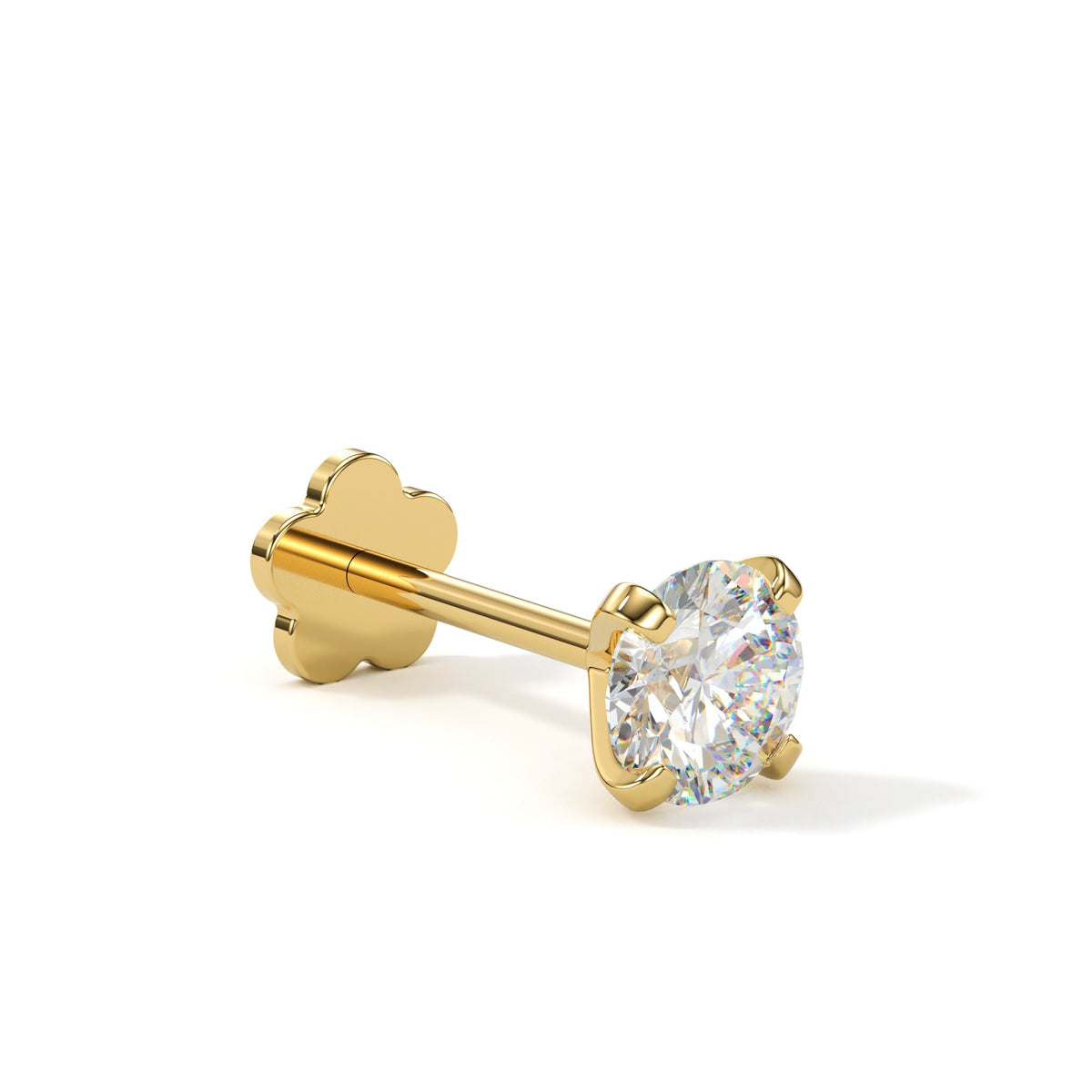 14k Yellow Gold Flat Back Earring 20G 4mm CZ Floral Reversible