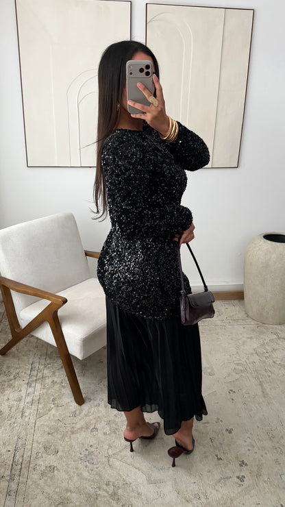 Robe à sequins plissée I Noir