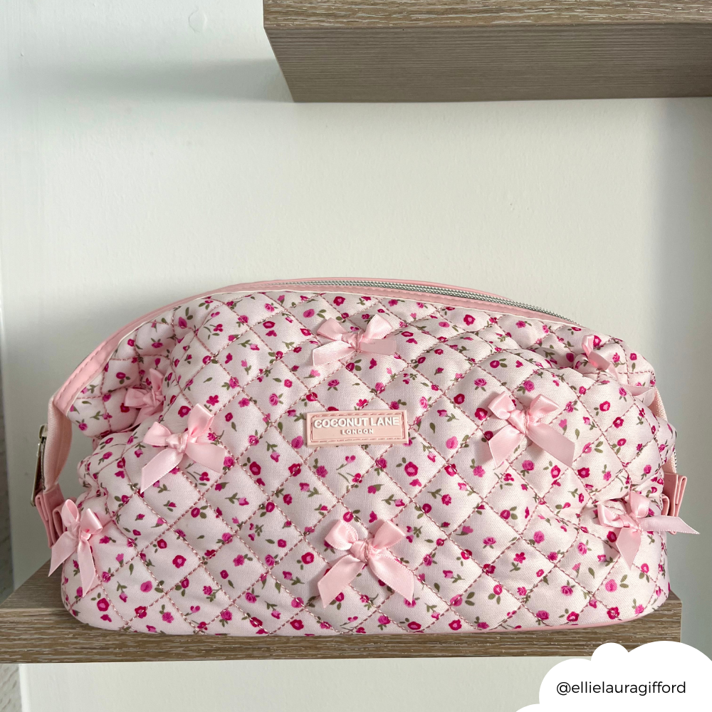 Expandable Makeup Bag - Quilted Pink Watercolour Flowers