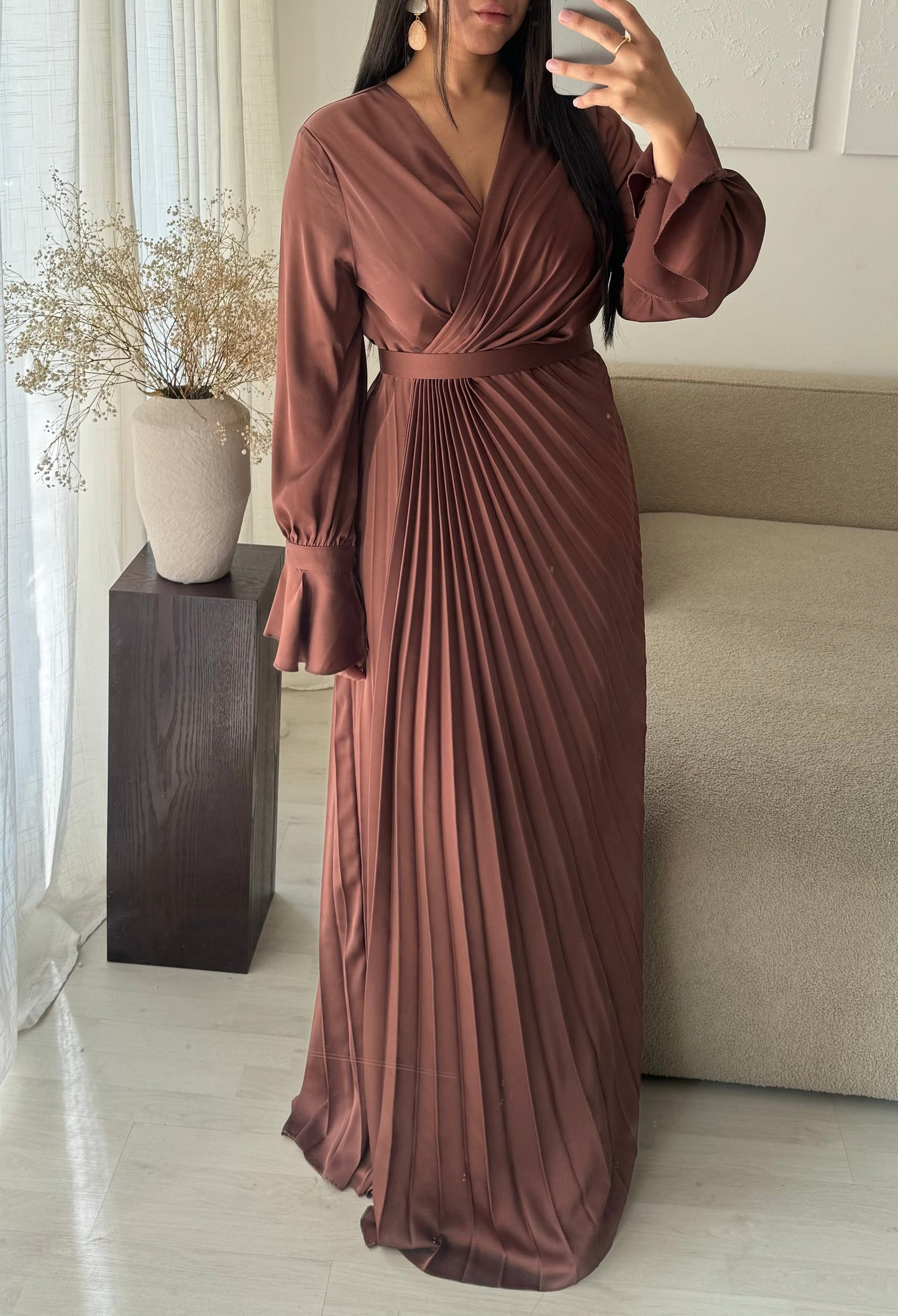 Robe Turquie Cache Coeur Plissee I Marron Rose