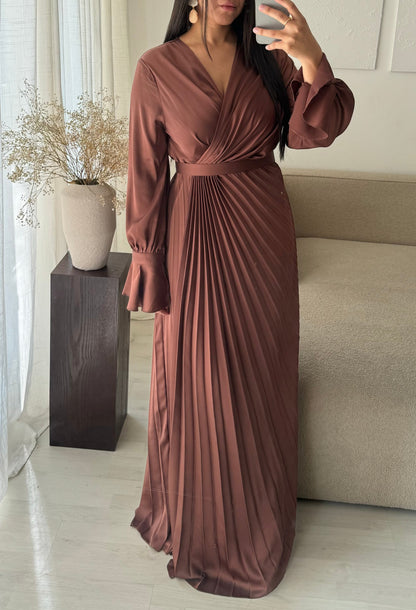Robe Turquie Cache Coeur Plissee I Marron Rose