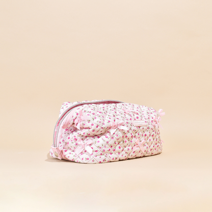 Expandable Makeup Bag - Quilted Pink Watercolour Flowers