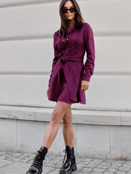 Loose Linen Lace-Up Long-Sleeve Mini Dress – 3 Colors, S–2XL