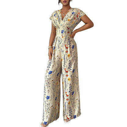Autumn Short-sleeved Waist-cinching Wide-leg Pants