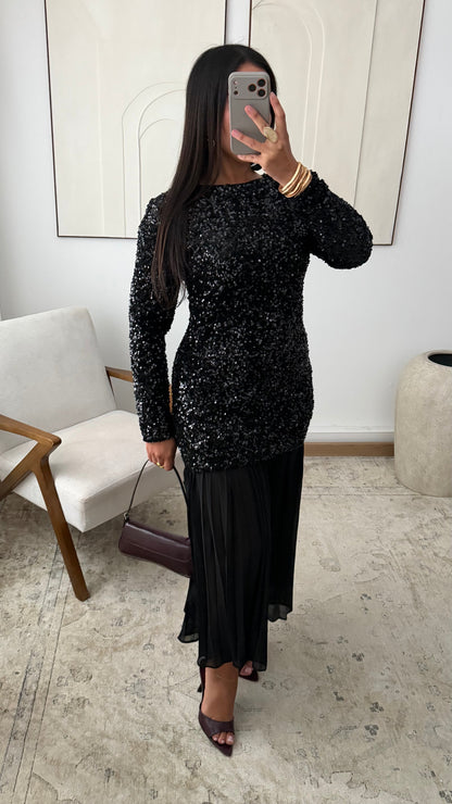 Robe à sequins plissée I Noir