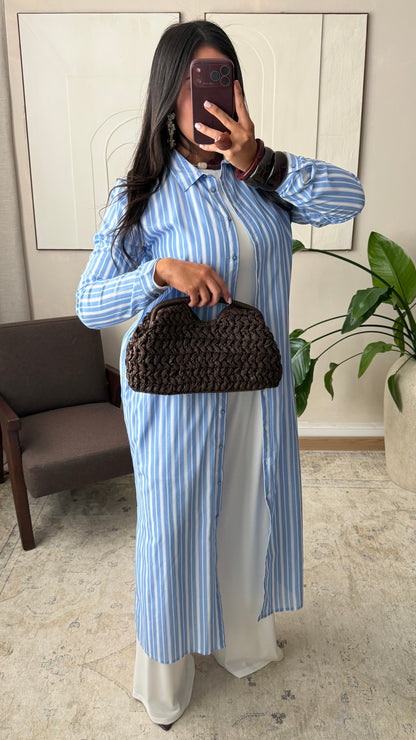 Chemise Longue A Rayures Doublee 100 Coton I Bleu Ciel