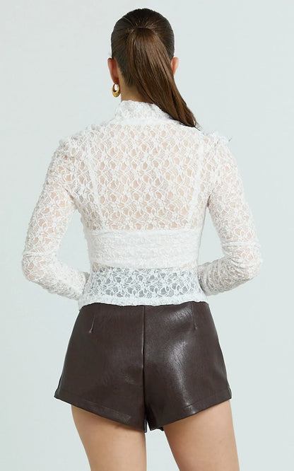 Karlene Top - Stretch Lace Long Sleeve With Bandeau Top in Ivory