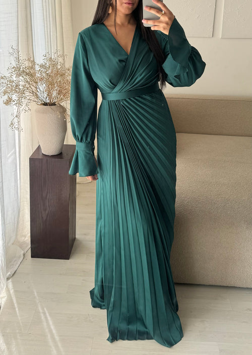 Robe Turquie Cache Coeur Plissee I Vert Emeraude