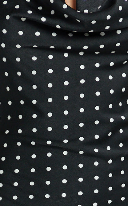 Blanca Maxi Dress - Cowl Neck Bias Cut Dress in Black Polka Dot