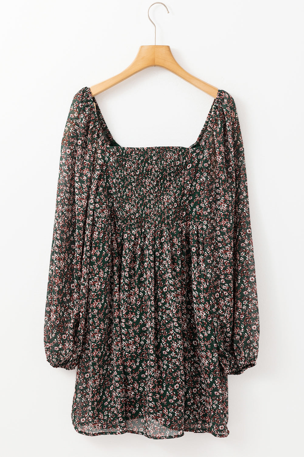 Blue Floral Print Sweetheart Neck Shirred Back Mini Dress