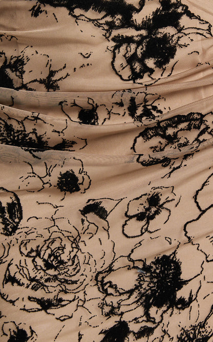 Athena Midi Skirt - Floral Mesh High Waist Skirt in Brown and Black Burnout
