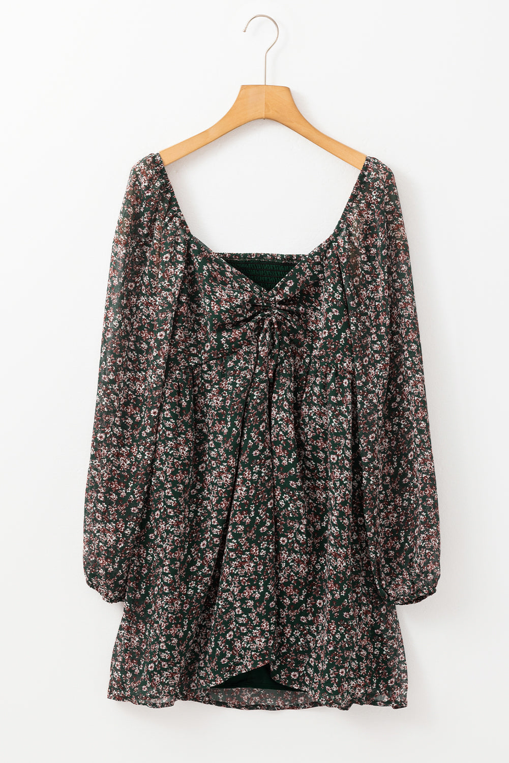 Blue Floral Print Sweetheart Neck Shirred Back Mini Dress