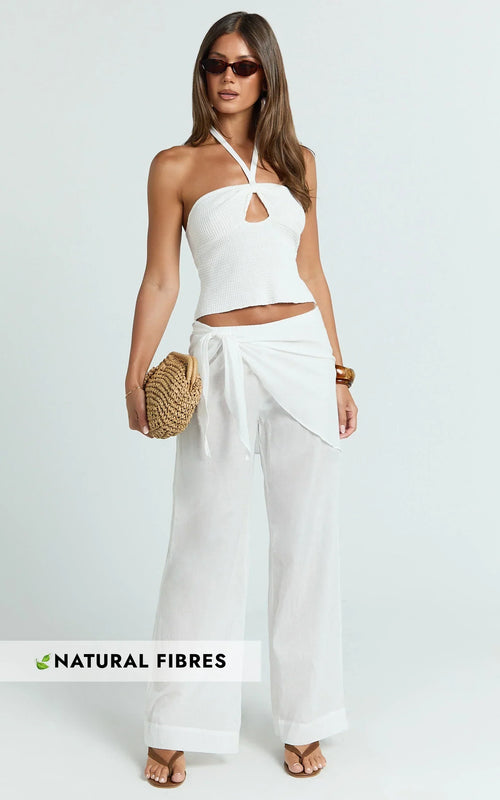 Behati Pants - Sarong Tie Waist Sheer Pants in Off White