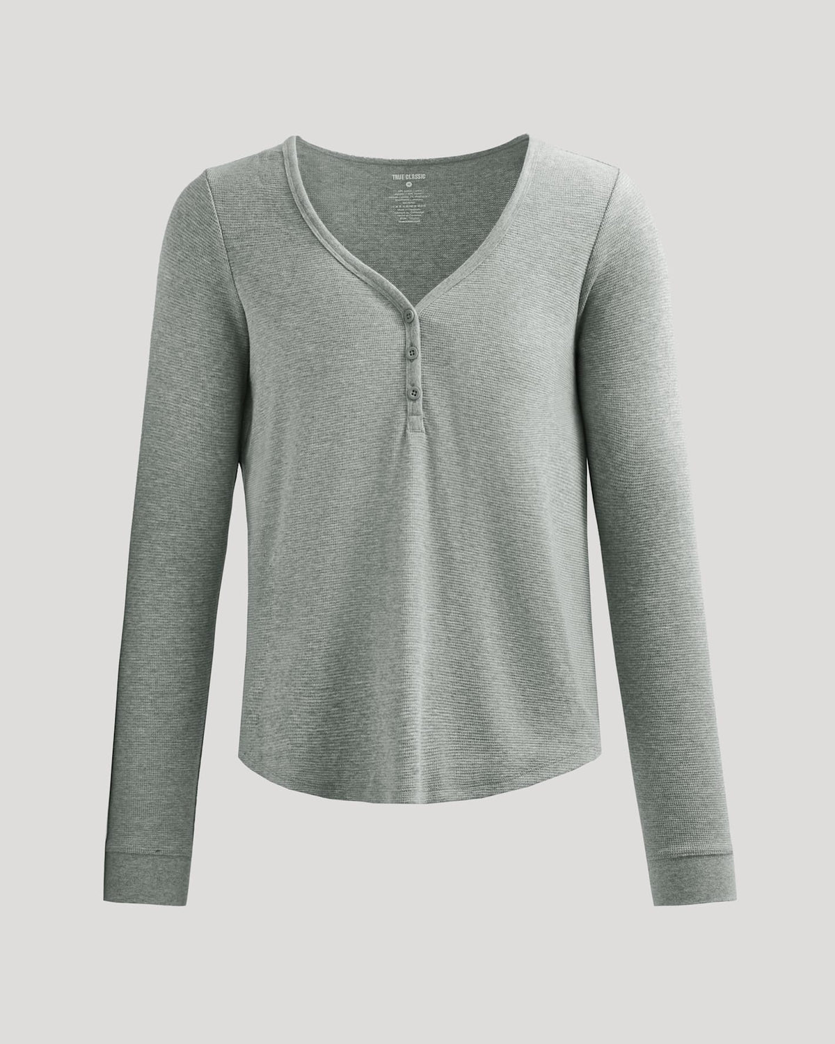 Womens Heather Gray Waffle Long Sleeve Boxy Henley