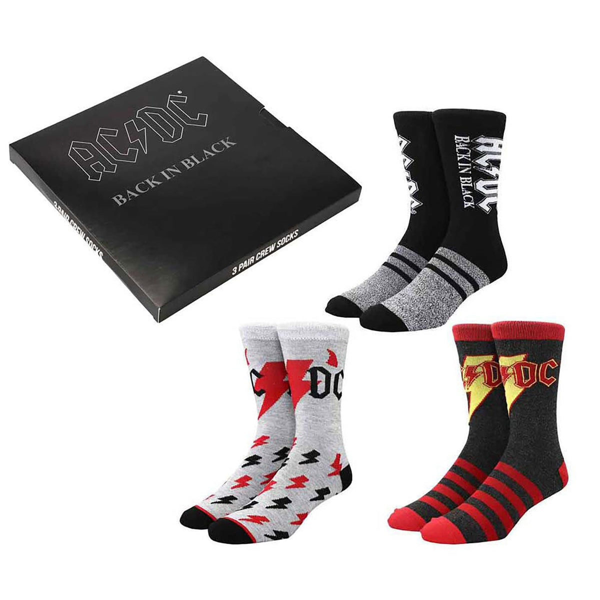 AC/DC Back in Black 3 Pair Crew Box Set Socks