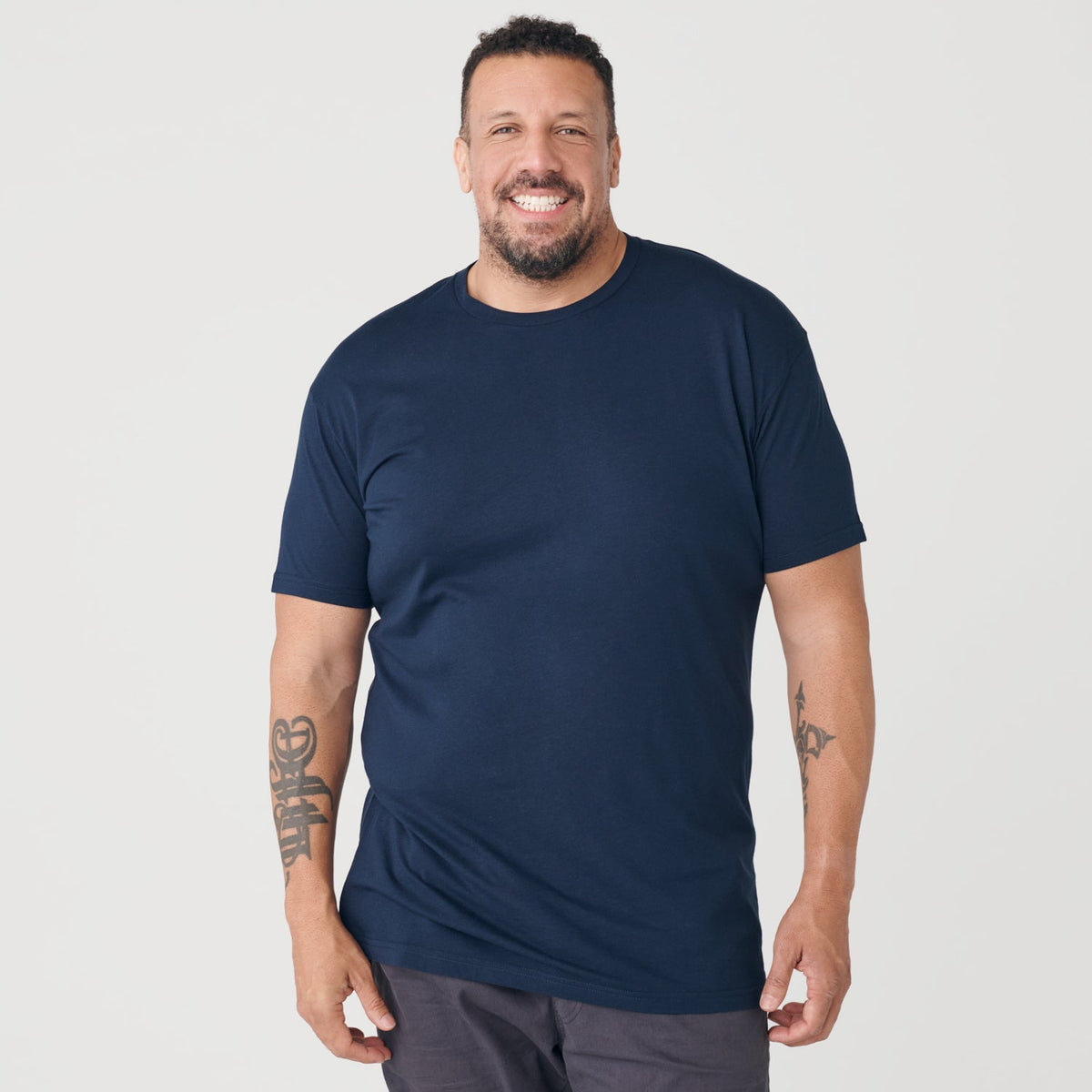 Navy Long Line Crew Neck Tee