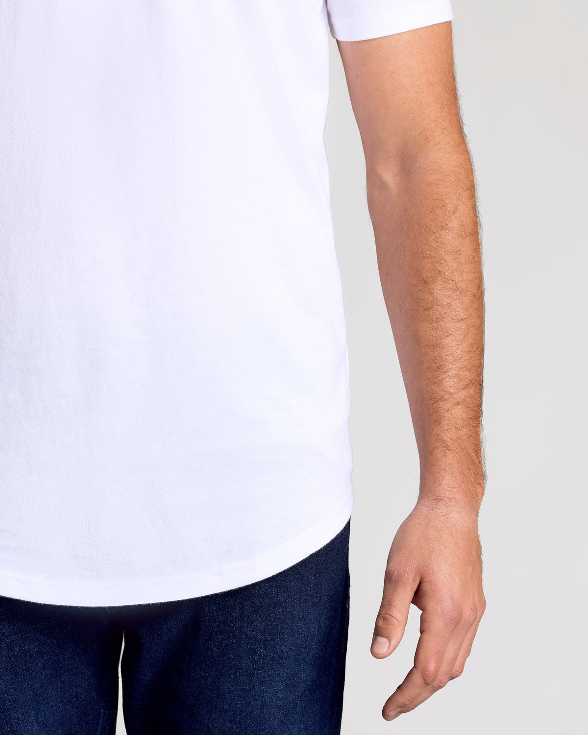 White Short Sleeve Tall Curved Hem Crew