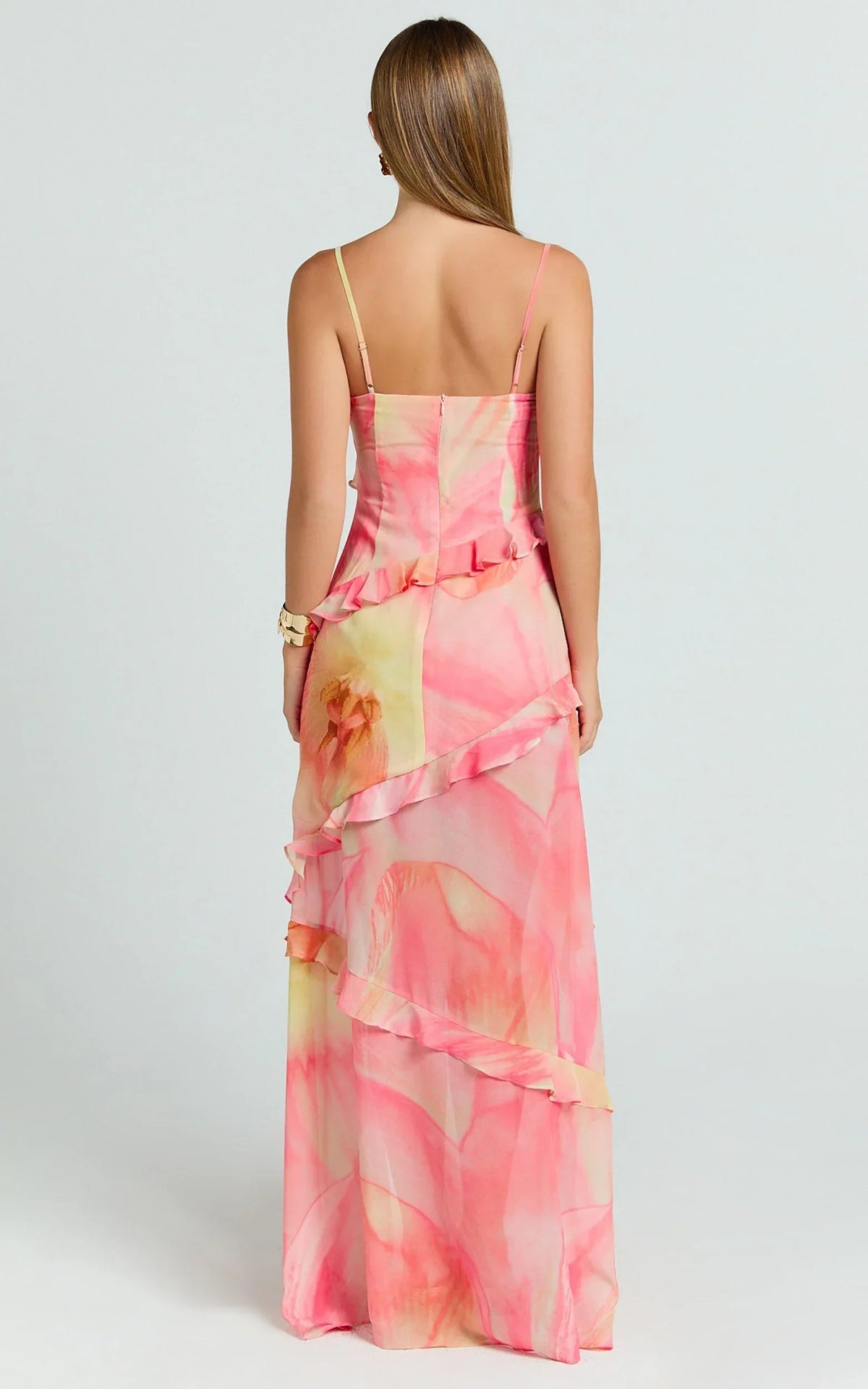 Adele Maxi Dress - Strappy V Neck Ruffle Tiered Dress in Regency Print