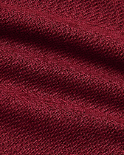 Womens Dark Maroon Waffle Long Sleeve Boxy Henley