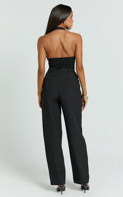 Ebby Pants - Barrel Leg High Waisted Pants in Black