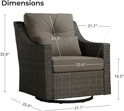 2 Piece Patio Wicker Chairs Set With 360 Degree Rocking Swivel Outdoor Rattan Thick Cushions For Backyard