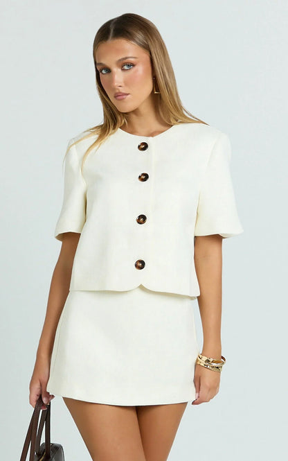 Halsey Jacket - Short Sleeve Structured Jacket in Cream