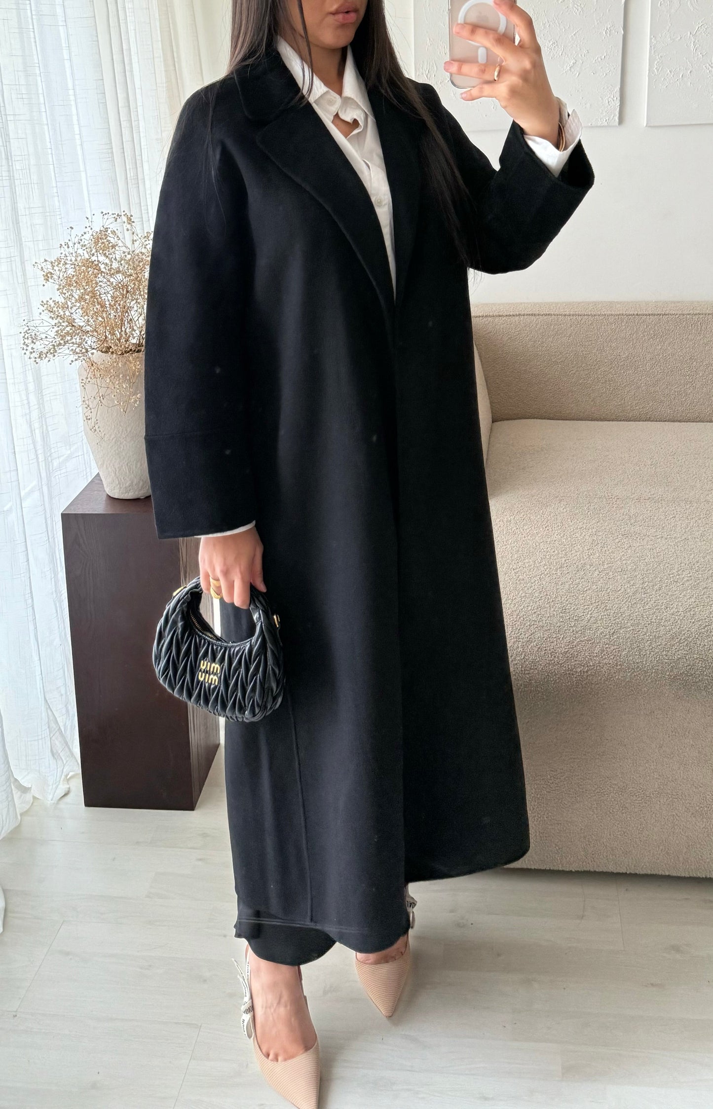 GAMME PREMIUM COUSU MAIN I Manteau long en véritable laine M-1953 I Noir