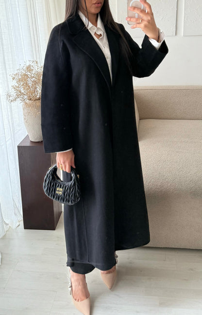 GAMME PREMIUM COUSU MAIN I Manteau long en véritable laine M-1953 I Noir