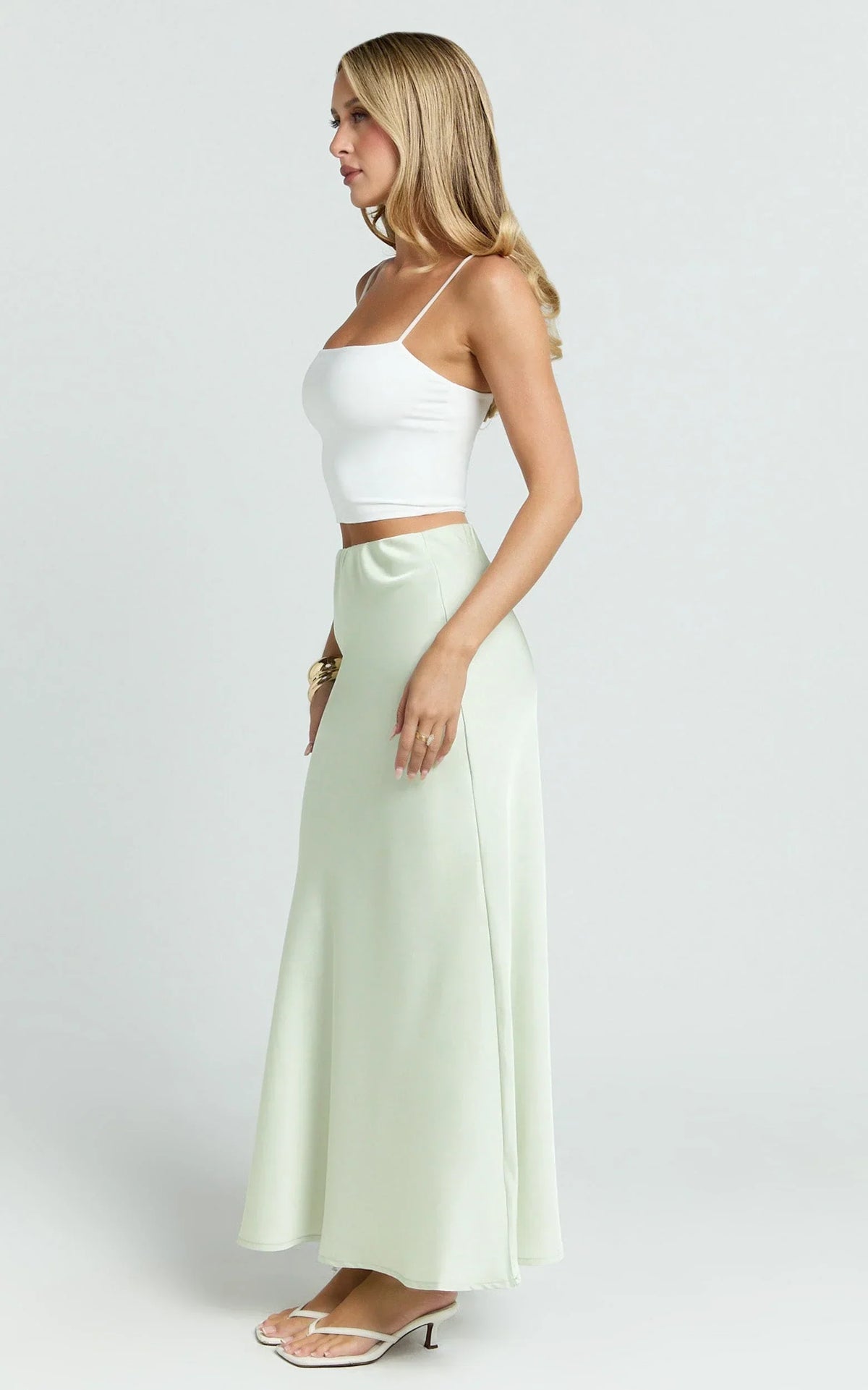 Amari Maxi Skirt - High Waisted Bias Cut Skirt in Mint